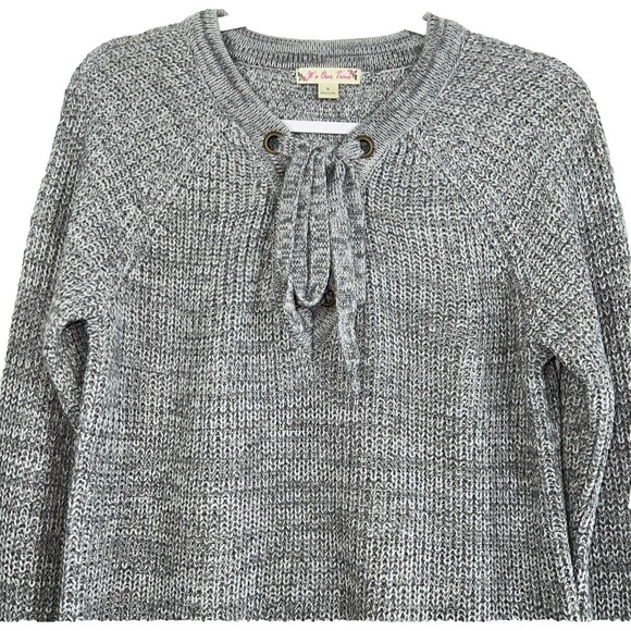 It's Our Time Knit Sweater Women's Scoop with Tie Neck Long Sleeve Size Small - Picture 2 of 12
